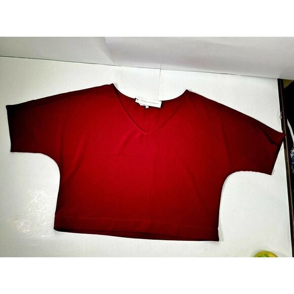 New Cupcakes and Cashmere Red Maroon Boxy V Neck Top Shirt 1/2 Dolman Sleeves - Picture 5 of 12